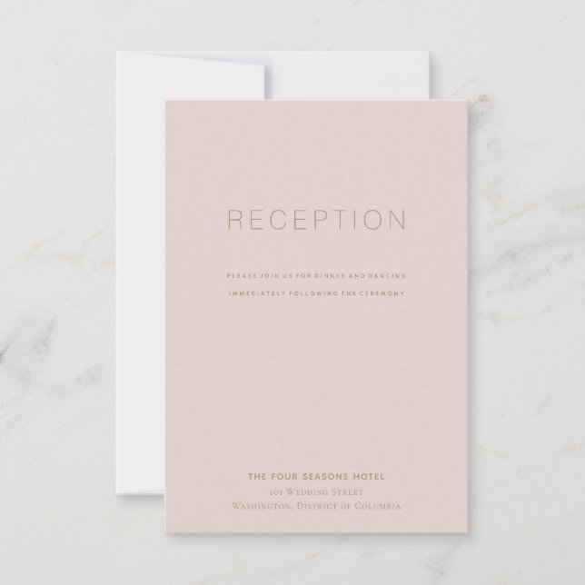 Tarjeta de recepción sencilla y moderna de boda ro (Anverso)