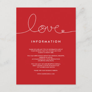 Tarjeta De Recepción Sencilla y moderna Loopy Love Heart Boda Insertar 