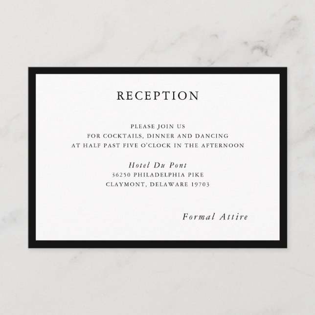 Tarjeta de recepción sencilla y moderna para bodas (Anverso)