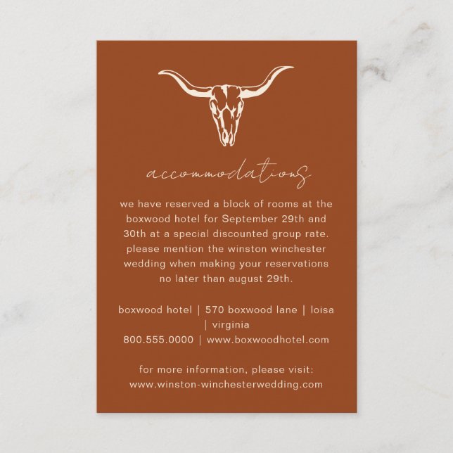 Tarjeta De Recepción Sencillas Alojamiento Bohemio Occidental Cráneo de (Anverso)