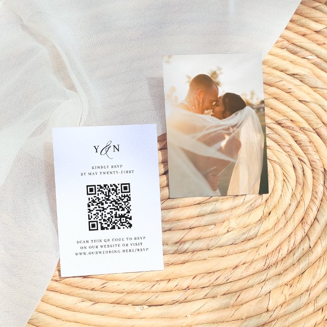 Tarjeta De Recepción Sencillas Iniciales Elegante Foto Código QR Boda R (Subido por el creador)