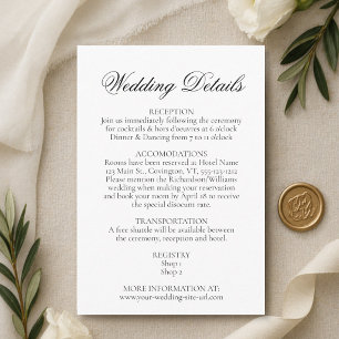 Tarjeta De Recepción Sencillez Elegante Detalles de Boda en Blanco y Ne