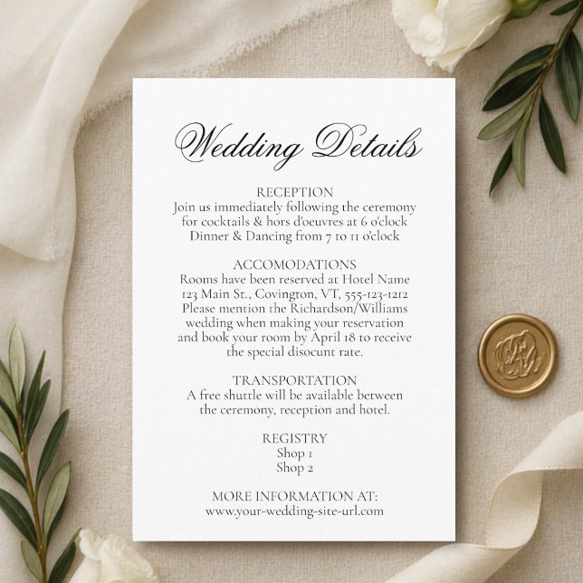 Tarjeta De Recepción Sencillez Elegante Detalles de Boda en Blanco y Ne (Subido por el creador)
