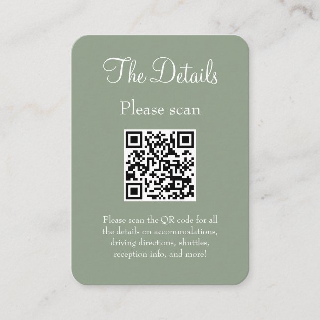 Tarjeta De Recepción Sencillo Boda verde sabio moderno Detalles del cód (Anverso)