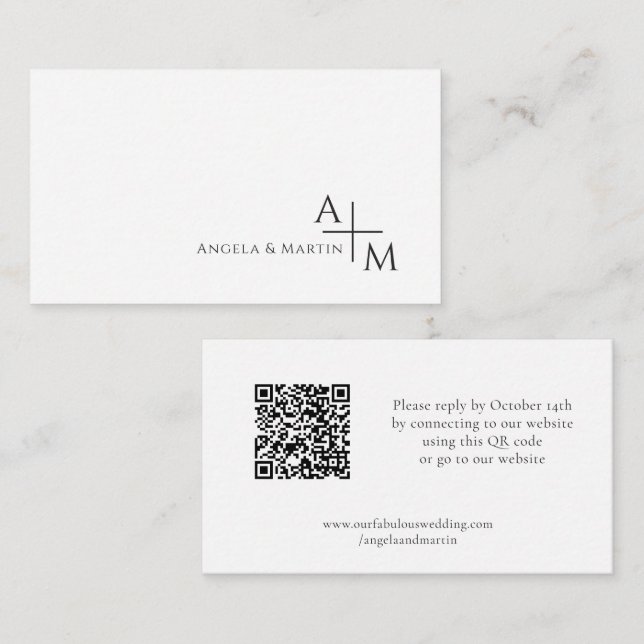 Tarjeta De Recepción Sencillo código QR en blanco negro RSVP (Anverso / Reverso)
