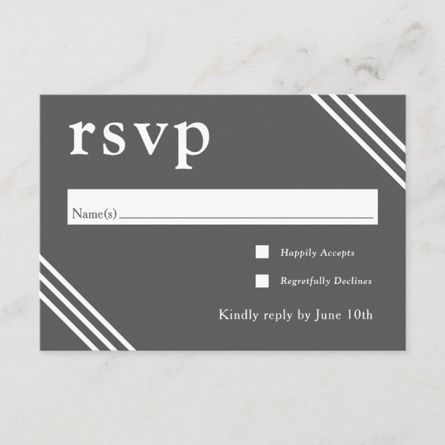 Tarjeta De Recepción Sencillo elegante matrimonio gris RSVP (Anverso)