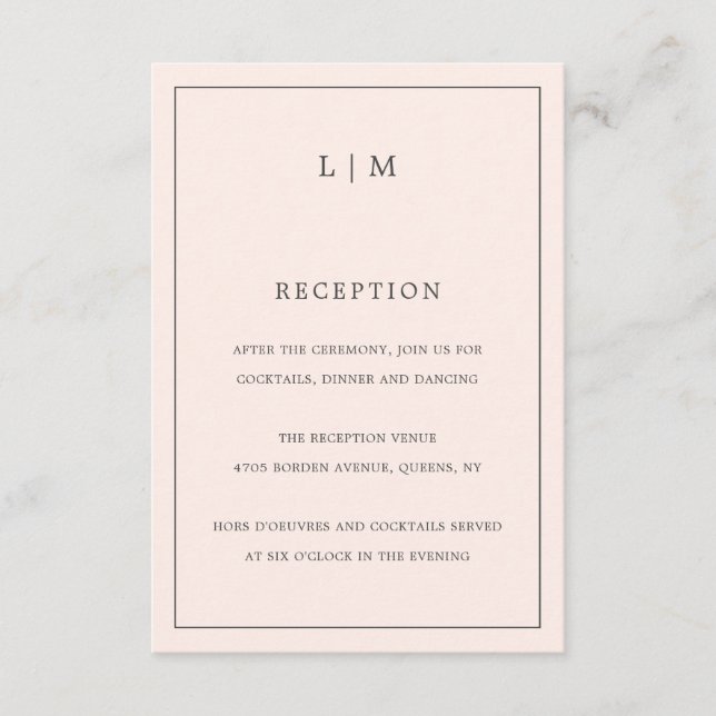 Tarjeta De Recepción Sencillo matrimonio elegante de monograma rosa Rub (Anverso)