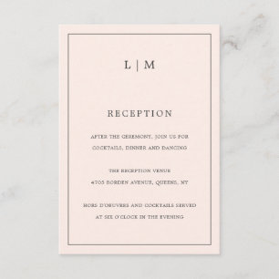 Tarjeta De Recepción Sencillo matrimonio elegante de monograma rosa Rub
