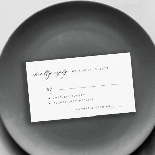 Tarjeta De Recepción Sencillo RSVP de boda en blanco y negro