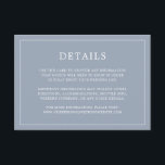 Tarjeta De Recepción Sencillo y turbio Monograma Azul Elegante Boda<br><div class="desc">Una sencilla tarjeta de gabinete boda con un diseño moderno y elegante con sus detalles rodeados de un delgado borde. Todo el texto está en blanco sobre un polvoriento fondo azul. Las fuentes y los colores de fondo pueden cambiarse a los colores que desee pulsando el botón "personalizar". Una moda...</div>