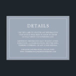 Tarjeta De Recepción Sencillo y turbio Monograma Azul Elegante Boda<br><div class="desc">Una sencilla tarjeta de gabinete boda con un diseño moderno y elegante con sus detalles rodeados de un delgado borde. Todo el texto está en blanco sobre un polvoriento fondo azul. Las fuentes y los colores de fondo pueden cambiarse a los colores que desee pulsando el botón "personalizar". Una moda...</div>