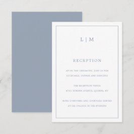 Tarjeta De Recepción Sencillo y turbio Monograma Azul Elegante Boda