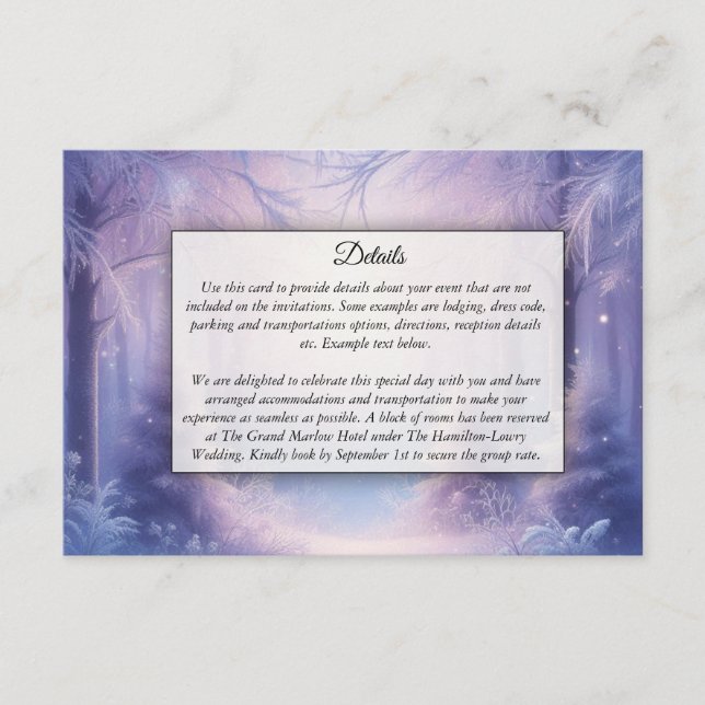 Tarjeta De Recepción Serenade de nieve de invierno de Lavender (Anverso)