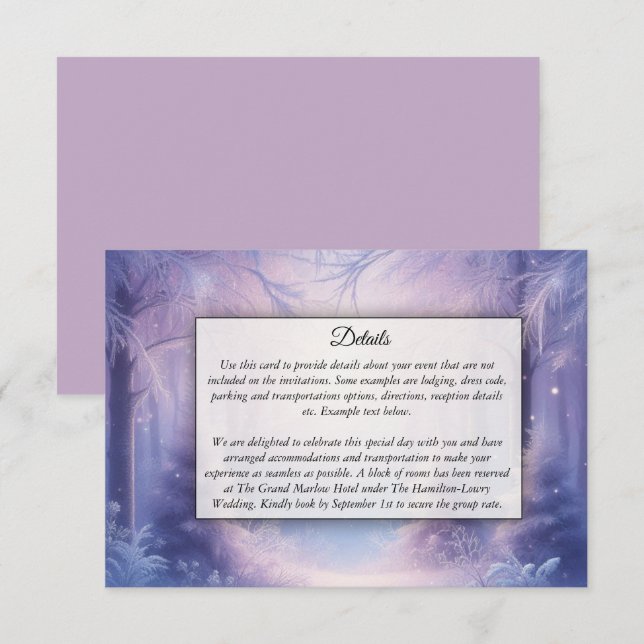 Tarjeta De Recepción Serenata de Nevada de Invierno de Lavanda (Anverso / Reverso)