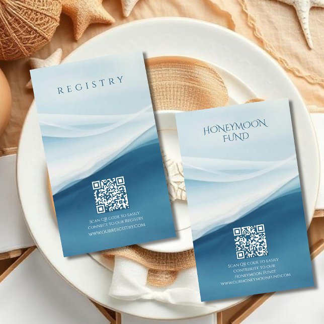Tarjeta De Recepción Serene Blue Abstract Beach Wedding Regirstry (Serene Blue Abstract Beach Wedding Regiistry and honeymoon fund )