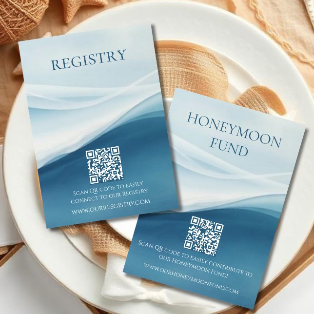 Tarjeta De Recepción Serene Blue Abstract Beach Wedding Registry (Serene Blue Abstract Beach Wedding Registry Enclosure Card)
