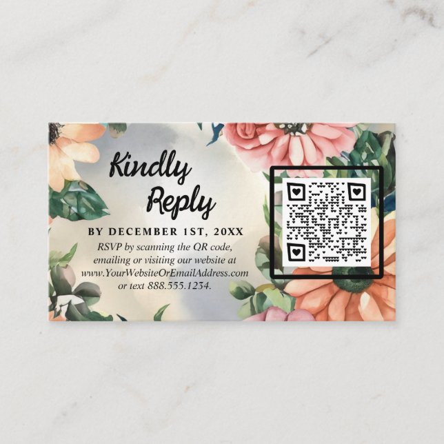 Tarjeta De Recepción Serene Garden Wreath: Elegancia Floral Pastel (Anverso)