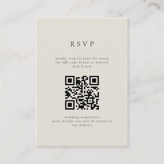 Tarjeta De Recepción Serif Elegant Boda moderno Código QR RSVP (Anverso)