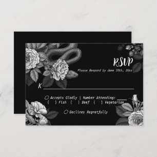 Tarjeta De Recepción Serpientes y rosas, monocromos en negro, RSVP Encl