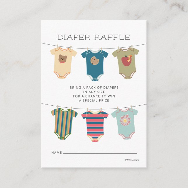 Tarjeta De Recepción Sesame Pals Bodysuit Baby Shower Diaper Raffle (Anverso)