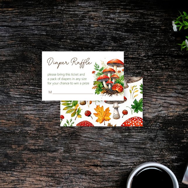 Tarjeta De Recepción Setas silvestres para bebés ducha de agua rifa (Wild forest red mushrooms green fern baby shower diaper raffle enclosure card raffle tickets)