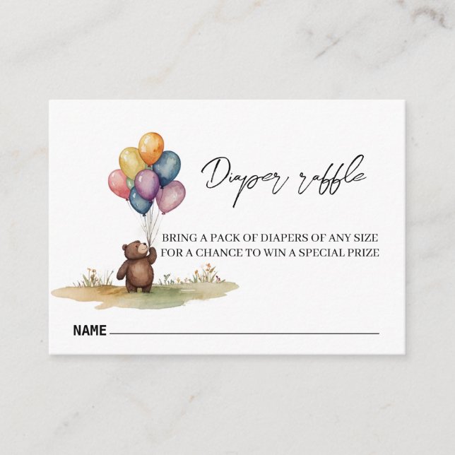 Tarjeta De Recepción Sexo del oso Bebé Neutral DuchaDiaper Raffle (Anverso)