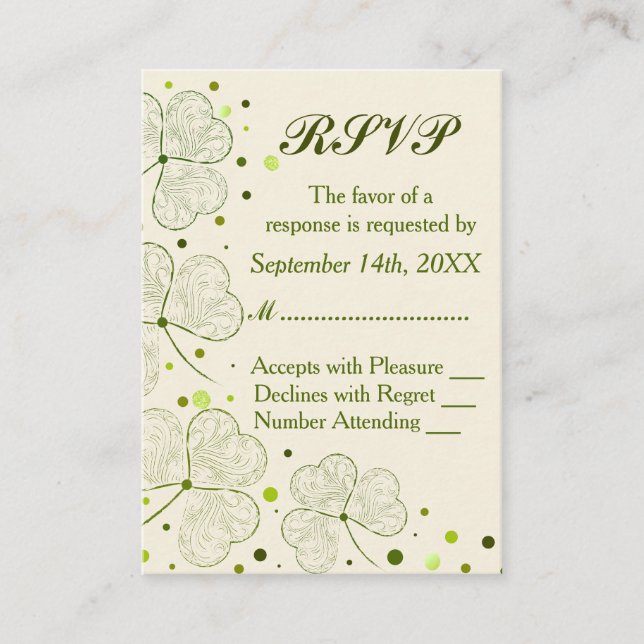 Tarjeta De Recepción Shamrock Polka Dots Wedts RSVP (Anverso)