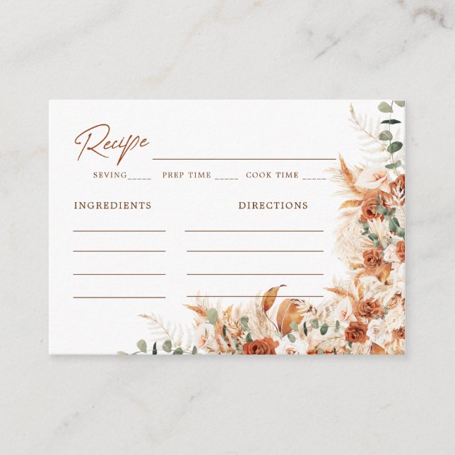 Tarjeta De Recepción Share Recipe Boho Terracotta Floral Bridal Shower (Anverso)