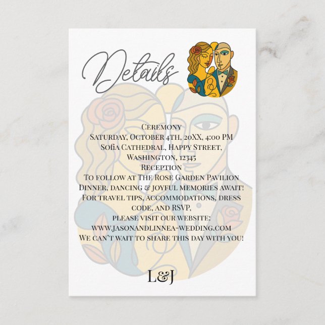 Tarjeta De Recepción Silhouette artística Destino Boda de Arte Moderno (Anverso)