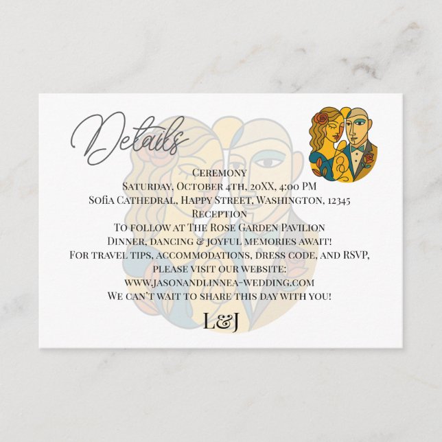 Tarjeta De Recepción Silhouette artística Destino Boda de Arte Moderno (Anverso)