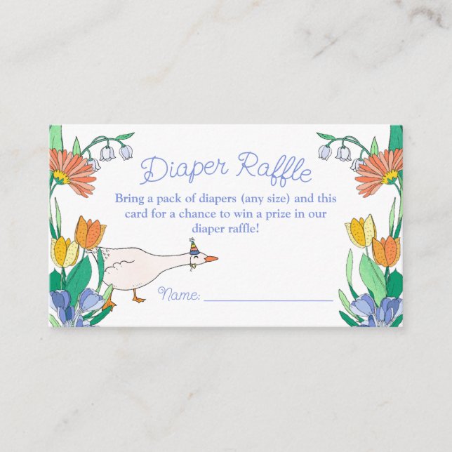 Tarjeta De Recepción Silly Goose Baby Shower Diaper Raffle (Anverso)