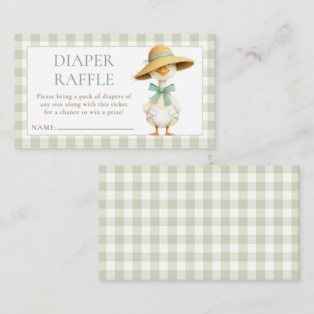 Tarjeta De Recepción Silly Goose Gingham Diaper Sorteo Baby Shower  (Anverso / Reverso)