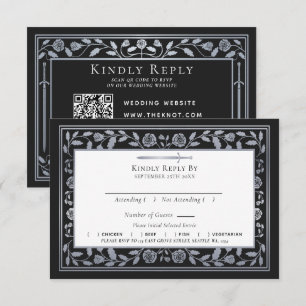 Tarjeta De Recepción Silver Black Medieval Sword Wedding RSVP Código QR
