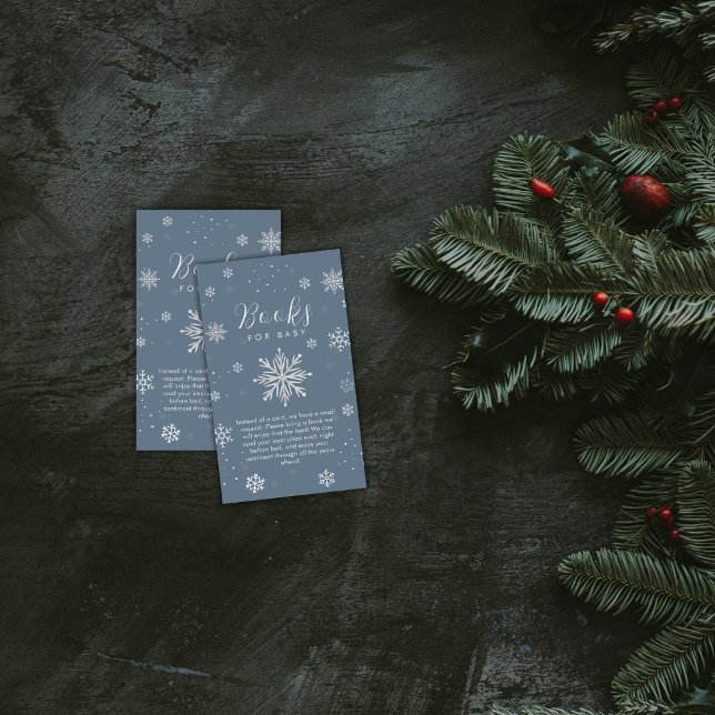 Tarjeta De Recepción Silver Blue Magical Snowflake Books Baby Shower  (Silver Blue Magical Snowflake Books Baby Shower Enclosure Card)