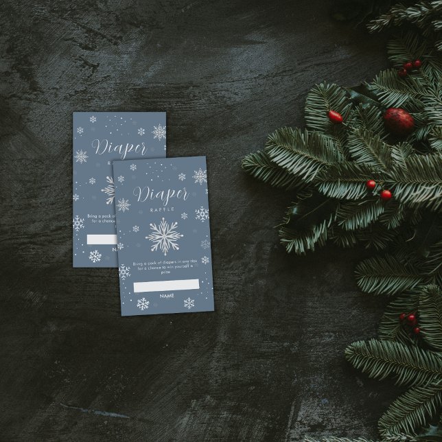 Tarjeta De Recepción Silver Blue Snowflake Diaper Raffle Baby Shower  (Silver Blue Snowflake Diaper Raffle Baby Shower Enclosure Card)