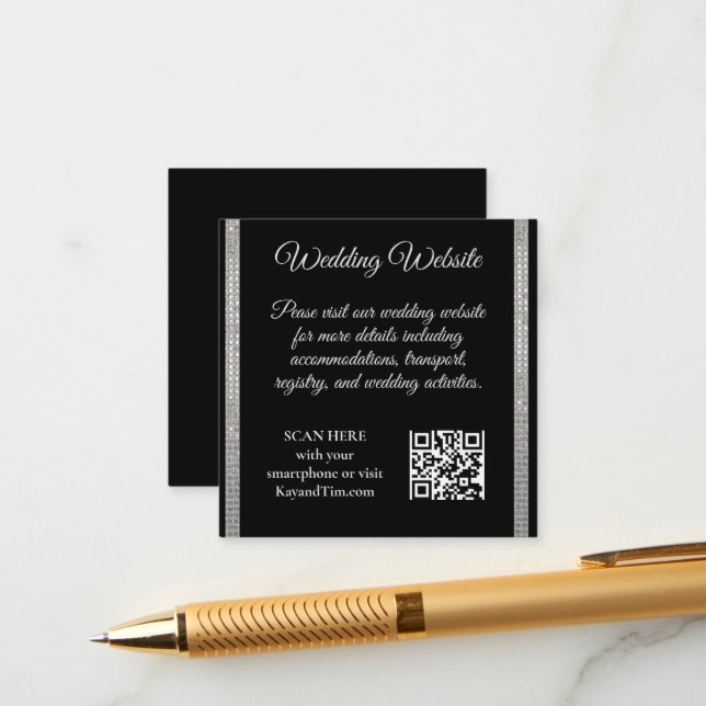 Tarjeta De Recepción Silver Border on Black Wedding  (Anverso/Reverso In Situ)