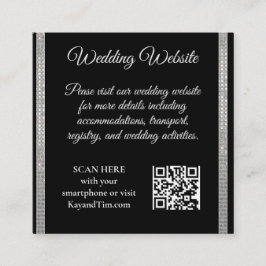 Tarjeta De Recepción Silver Border on Black Wedding