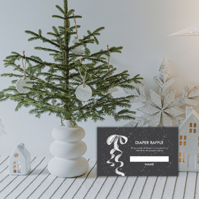 Tarjeta De Recepción Silver Bow Winter Snow Diaper Raffle Baby Shower  (Silver Bow Winter Snow Diaper Raffle Baby Shower Enclosure Card)