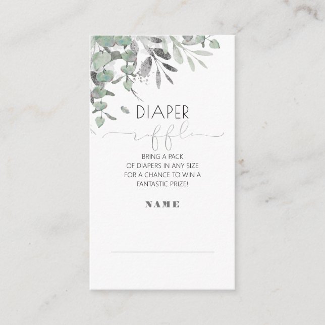 Tarjeta De Recepción Silver deja envolvente de Baby Shower Diaper Raffl (Anverso)