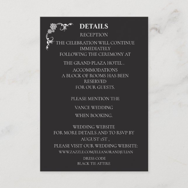 Tarjeta De Recepción Silver Elegance Collection Wedding Details Card (Anverso)