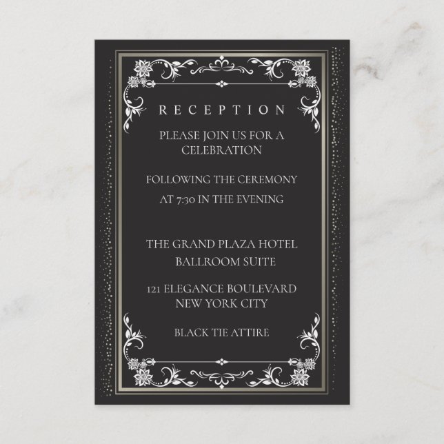 Tarjeta De Recepción Silver Elegance Collection Wedding Reception Card (Anverso)