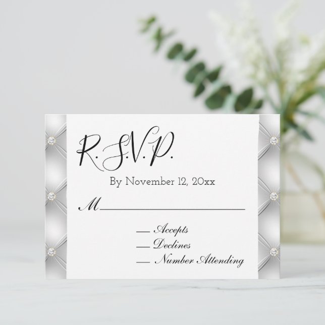 Tarjeta De Recepción Silver Glam Diamond RSVP (Anverso de pie)