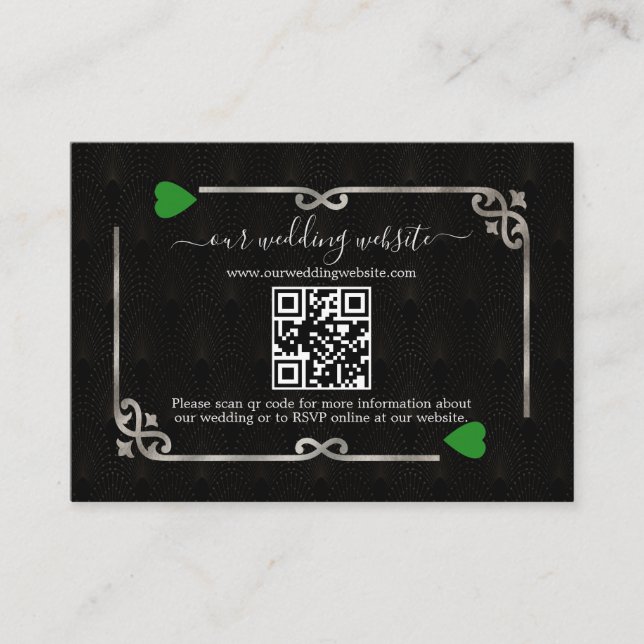 Tarjeta De Recepción Silver Green QR Elegante Art Deco Casino Vegas (Anverso)