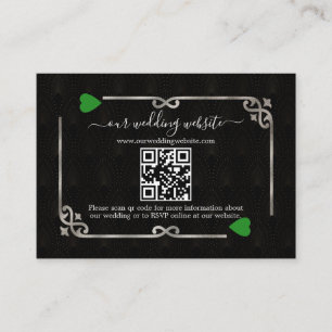 Tarjeta De Recepción Silver Green QR Elegante Art Deco Casino Vegas