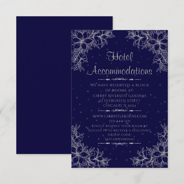 Tarjeta De Recepción Silver Ornate Boda Hotel Alojamiento (Anverso / Reverso)