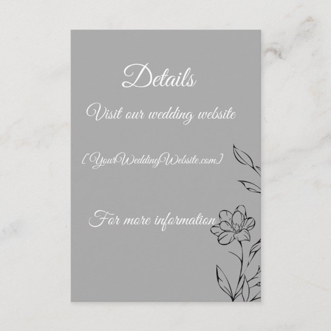 Tarjeta De Recepción Silver Wedding Details Card – Editable 3.5x5 Weddi (Anverso)