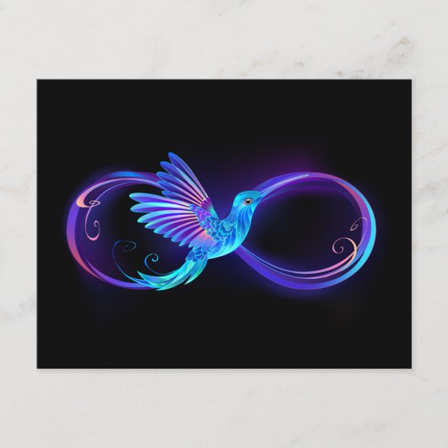 Tarjeta De Recepción Símbolo de infinito neón con colibrí brillante (Anverso)