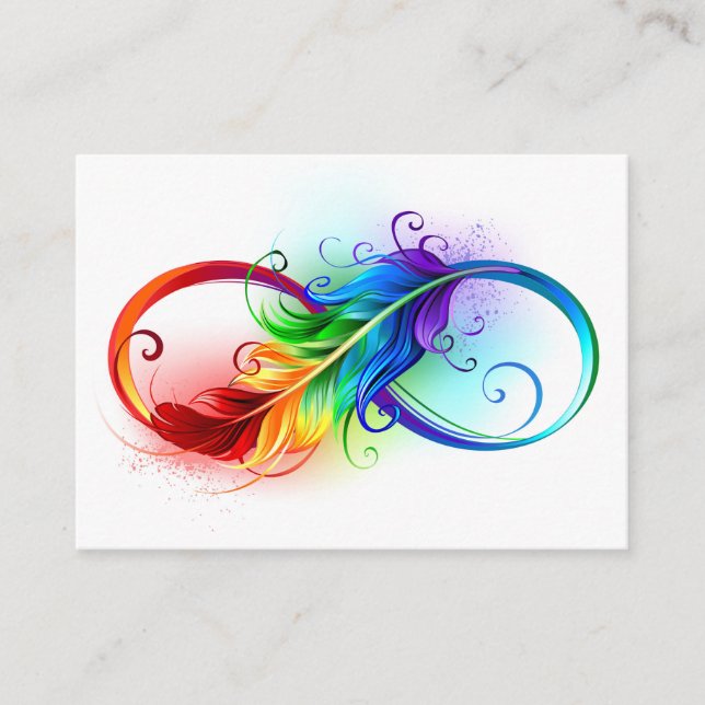 Tarjeta De Recepción Símbolo infinito con plumas arcoiris (Anverso)