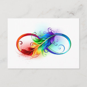 Tarjeta De Recepción Símbolo infinito con plumas arcoiris