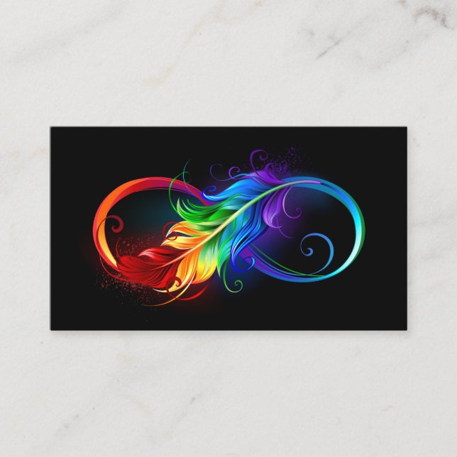 Tarjeta De Recepción Símbolo infinito con plumas arcoiris (Anverso)